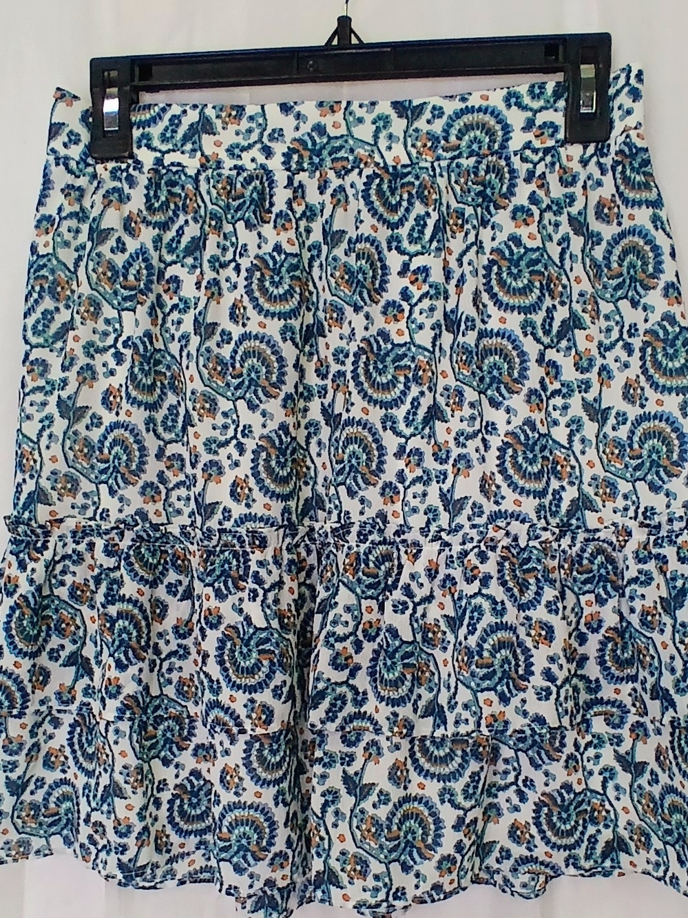 J. Crew White and Blue Floral Tiered Shorts